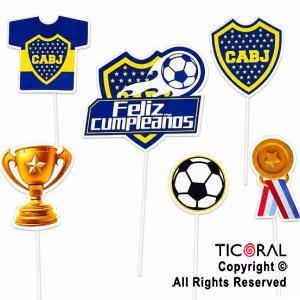 CAKE TOPPER PARA TORTA FELIZ CUMPLE BOCA JUNIORS X 6 UNIDADES